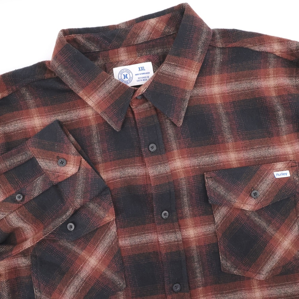 NEW Hurley Damon Plaid Flannel Button Up Black Long Sleeve Mens XXL Shirt